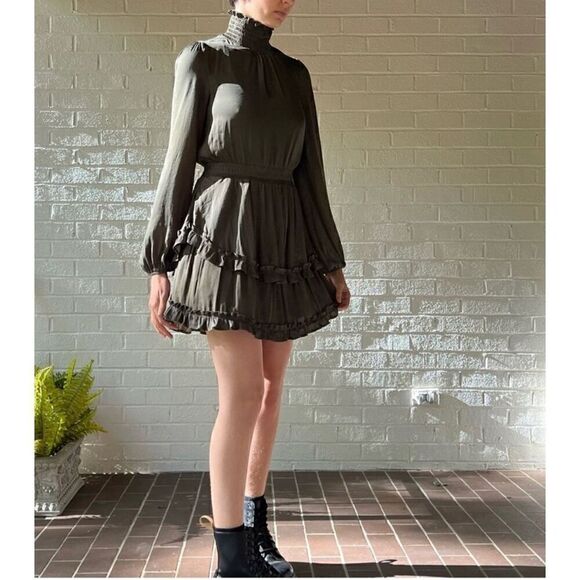 Vestique Olive Green Baby Doll Party Dress. Size L. High Neck Swiftie - Picture 8 of 14